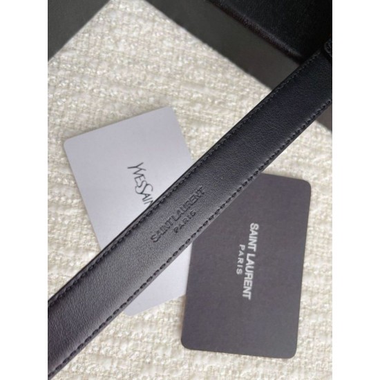Replica perfetta Cintura YSL Saint Laurent Cassandre Square Buckle 20MM Nero Imitazione Outlet Online