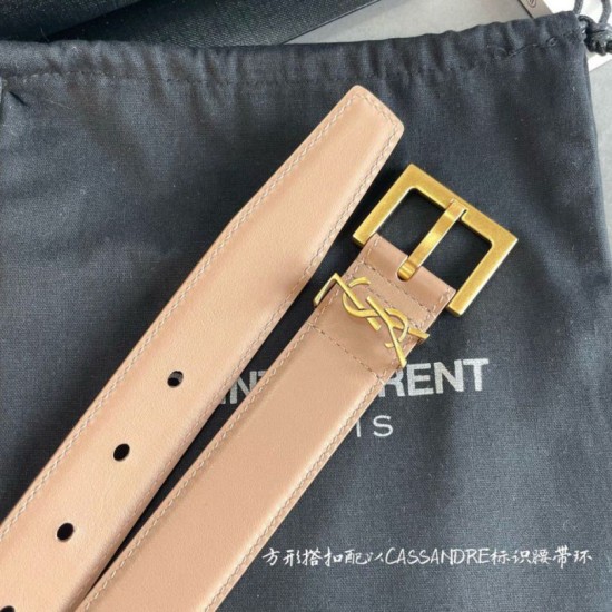 Miglior Falso Cintura YSL Saint Laurent Cassandre Square Buckle 30MM Beige Economiche Premium