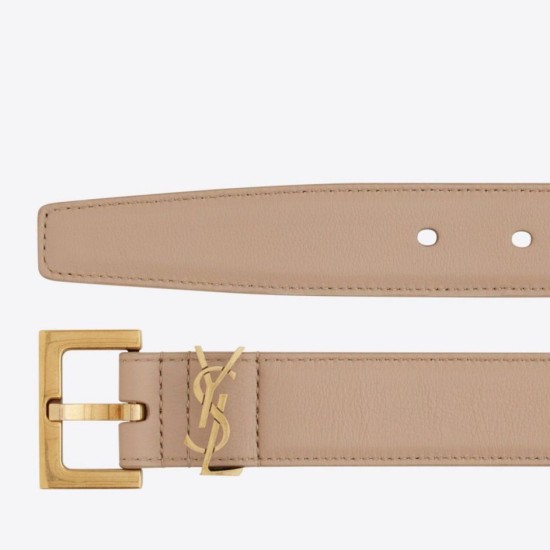 Miglior Falso Cintura YSL Saint Laurent Cassandre Square Buckle 30MM Beige Economiche Premium