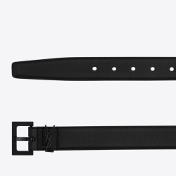 Replica perfetta Cintura YSL Saint Laurent Cassandre Square Buckle 30MM Tutto Nero Imitazione Outlet Online