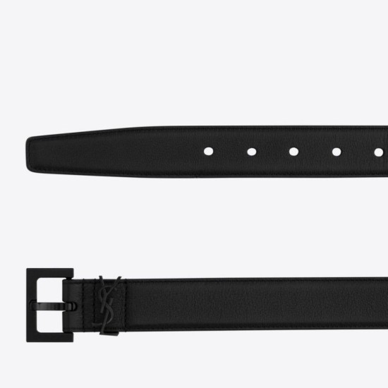 Replica perfetta Cintura YSL Saint Laurent Cassandre Square Buckle 30MM Tutto Nero Imitazione Outlet Online