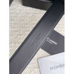Replica perfetta Cintura YSL Saint Laurent Cassandre Square Buckle 30MM Tutto Nero Imitazione Outlet Online