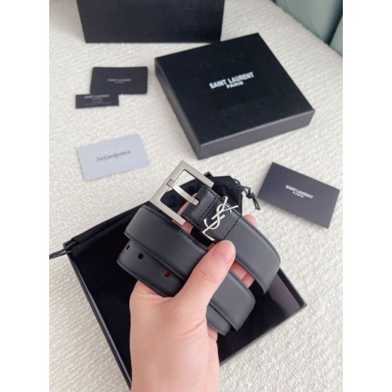 Miglior Falso Cintura YSL Saint Laurent Cassandre Square Buckle 30MM Noir Economiche Premium