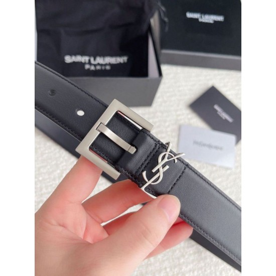Miglior Falso Cintura YSL Saint Laurent Cassandre Square Buckle 30MM Noir Economiche Premium