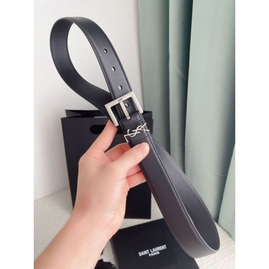 Miglior Falso Cintura YSL Saint Laurent Cassandre Square Buckle 30MM Noir Economiche Premium