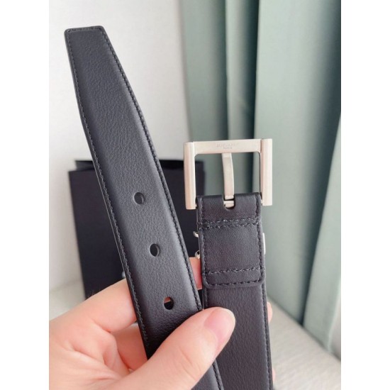 Miglior Falso Cintura YSL Saint Laurent Cassandre Square Buckle 30MM Noir Economiche Premium