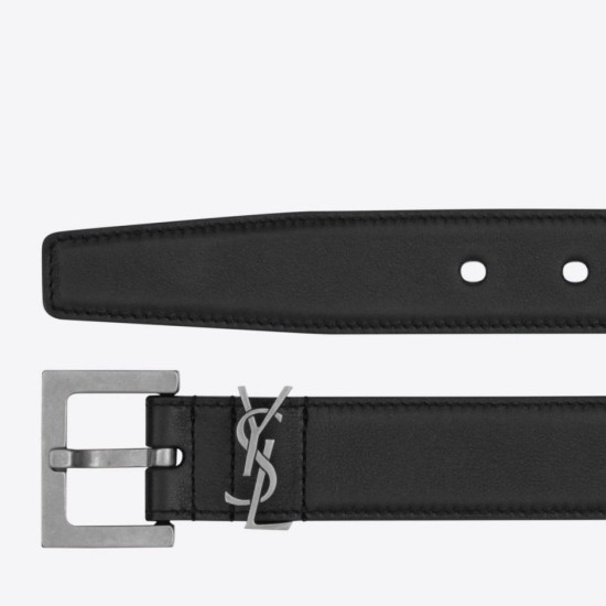 Miglior Falso Cintura YSL Saint Laurent Cassandre Square Buckle 30MM Noir Economiche Premium