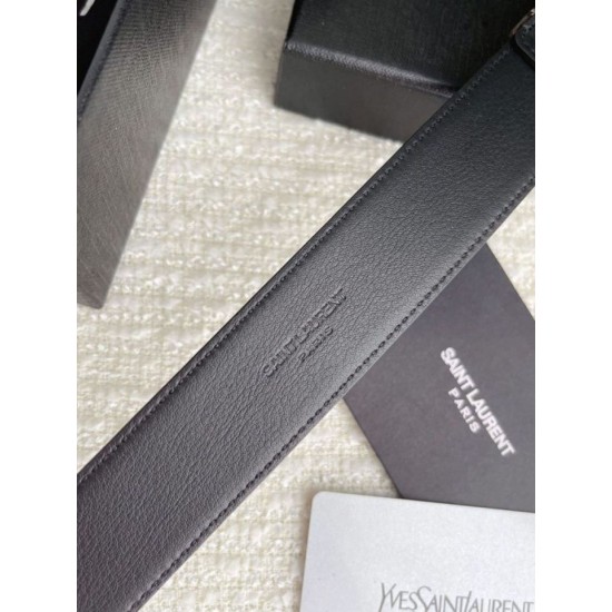 Miglior Falso Cintura YSL Saint Laurent Cassandre Square Buckle 30MM Noir Economiche Premium
