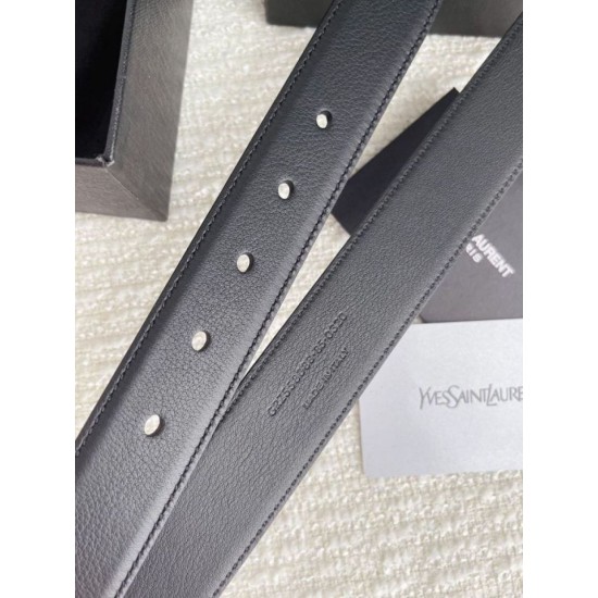 Miglior Falso Cintura YSL Saint Laurent Cassandre Square Buckle 30MM Noir Economiche Premium