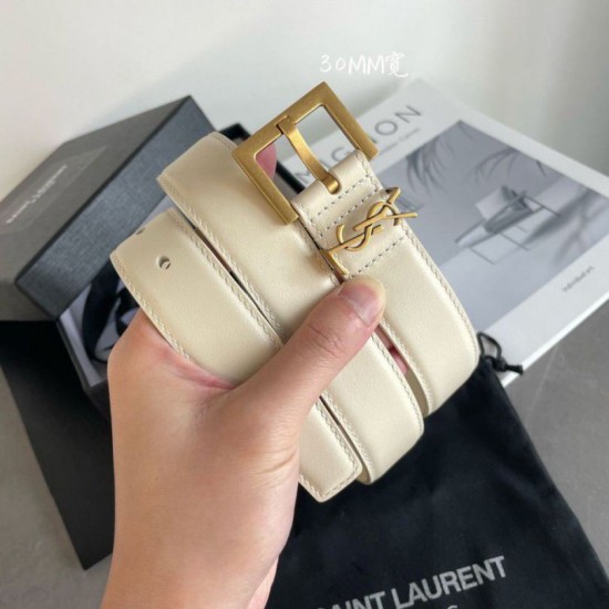 Miglior Falso Cintura YSL Saint Laurent Cassandre Square Buckle 30MM Bianco Economiche Premium