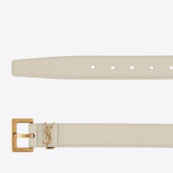 Miglior Falso Cintura YSL Saint Laurent Cassandre Square Buckle 30MM Bianco Economiche Premium