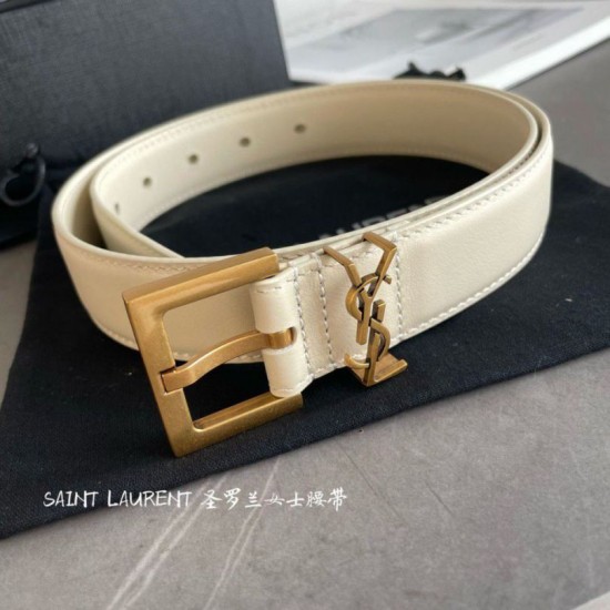 Miglior Falso Cintura YSL Saint Laurent Cassandre Square Buckle 30MM Bianco Economiche Premium