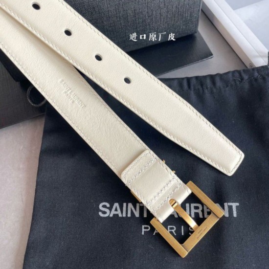Miglior Falso Cintura YSL Saint Laurent Cassandre Square Buckle 30MM Bianco Economiche Premium