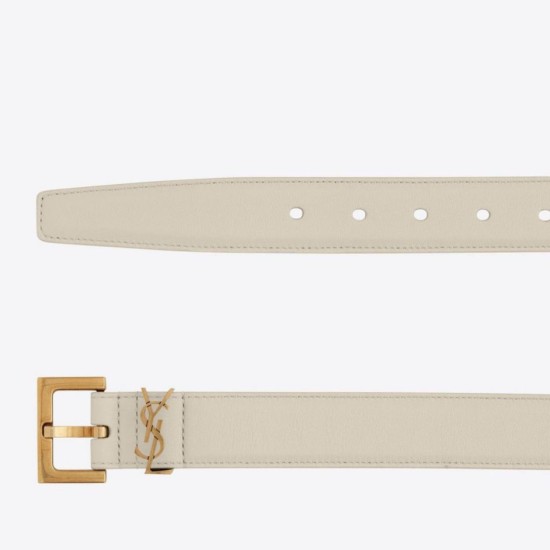 Miglior Falso Cintura YSL Saint Laurent Cassandre Square Buckle 30MM Bianco Economiche Premium
