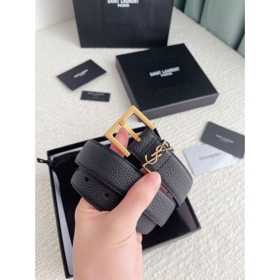Replica perfetta Cintura YSL Saint Laurent Cassandre Square Buckle 20MM Nero Imitazione Outlet Online