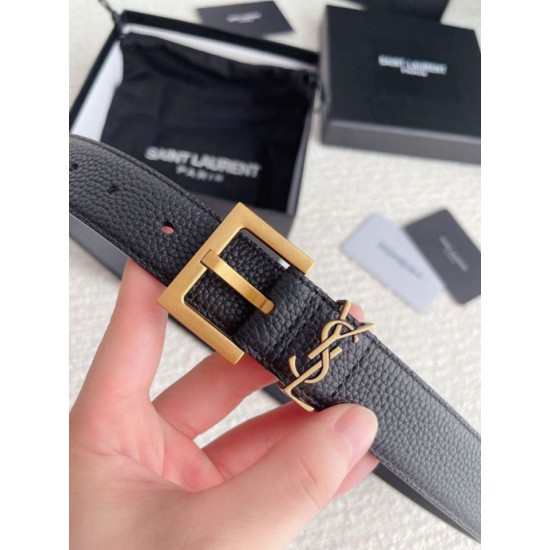 Replica perfetta Cintura YSL Saint Laurent Cassandre Square Buckle 20MM Nero Imitazione Outlet Online