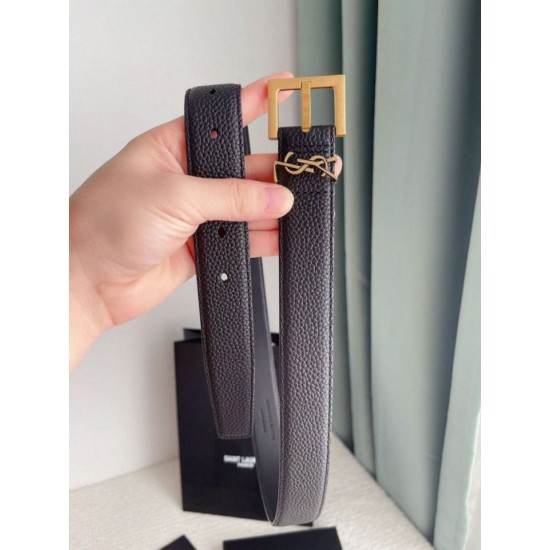 Replica perfetta Cintura YSL Saint Laurent Cassandre Square Buckle 20MM Nero Imitazione Outlet Online