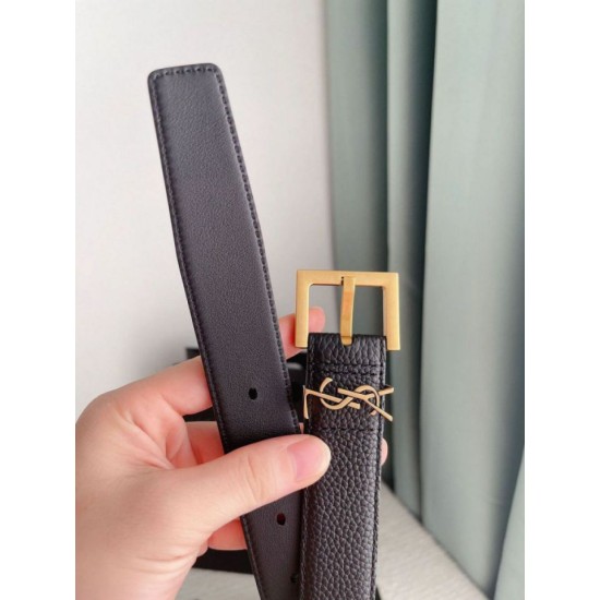 Replica perfetta Cintura YSL Saint Laurent Cassandre Square Buckle 20MM Nero Imitazione Outlet Online