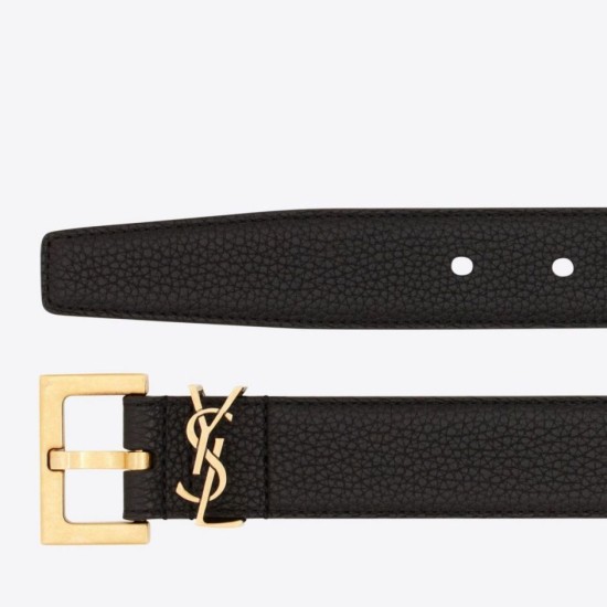 Replica perfetta Cintura YSL Saint Laurent Cassandre Square Buckle 20MM Nero Imitazione Outlet Online