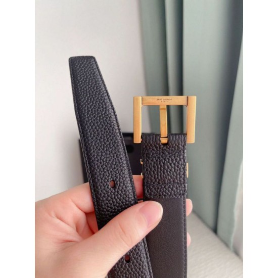Replica perfetta Cintura YSL Saint Laurent Cassandre Square Buckle 20MM Nero Imitazione Outlet Online