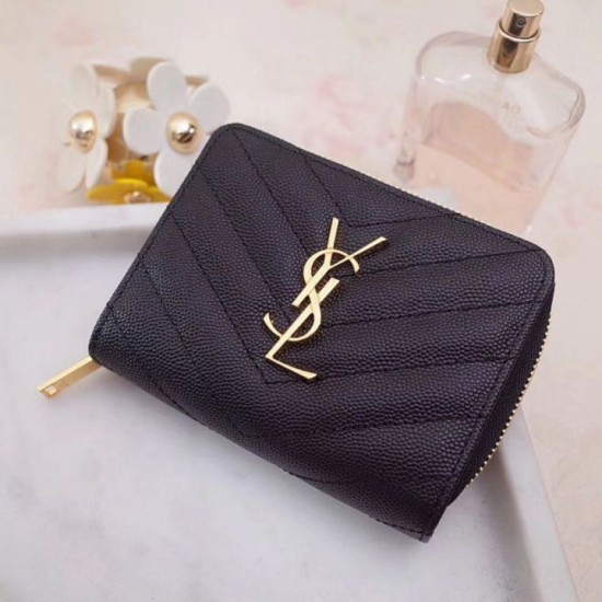 Portafoglio compatto con cerniera YSL Saint Laurent Nero Replica originale di alta qualità Migliore Repliche Portafoglio compatto con cerniera YSL Saint Laurent Nero Economiche Outlet Online