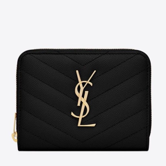 Portafoglio compatto con cerniera YSL Saint Laurent Nero Replica originale di alta qualità Migliore Repliche Portafoglio compatto con cerniera YSL Saint Laurent Nero Economiche Outlet Online