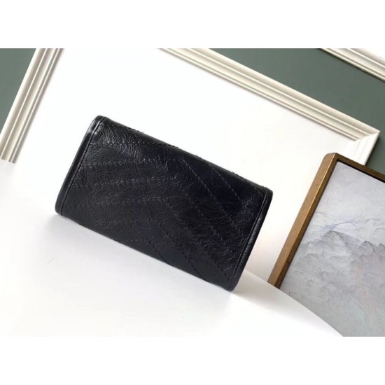 Replica perfetta Portafoglio grande Niki YSL Saint Laurent Crinkled Vintage Nero Imitazione Outlet Online