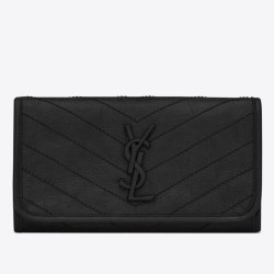 Replica perfetta Portafoglio grande Niki YSL Saint Laurent Crinkled Vintage Nero Imitazione Outlet Online