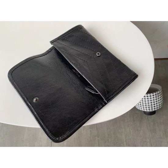 Replica perfetta Portafoglio grande Niki YSL Saint Laurent Crinkled Vintage Nero Imitazione Outlet Online