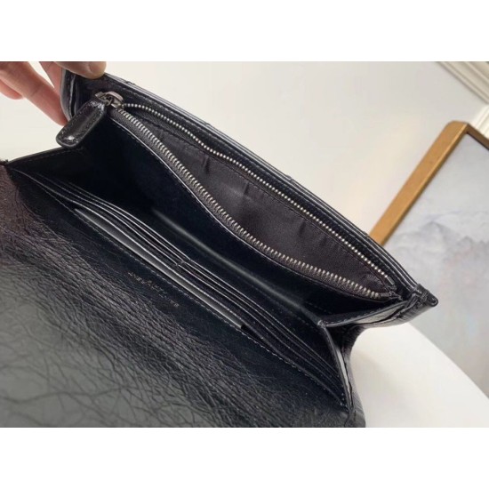 Replica perfetta Portafoglio grande Niki YSL Saint Laurent Crinkled Vintage Nero Imitazione Outlet Online