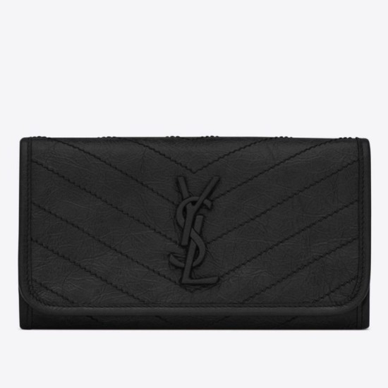 Replica perfetta Portafoglio grande Niki YSL Saint Laurent Crinkled Vintage Nero Imitazione Outlet Online