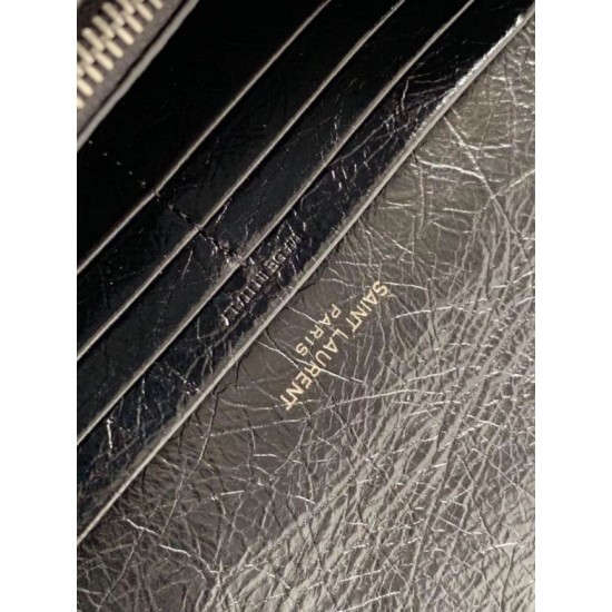 Replica perfetta Portafoglio grande Niki YSL Saint Laurent Crinkled Vintage Nero Imitazione Outlet Online