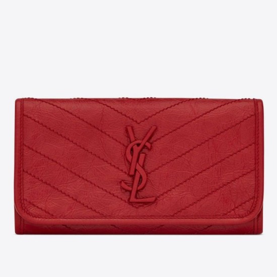 Replica perfetta Portafoglio grande YSL Saint Laurent Niki Crinkled Vintage Rosso Imitazione Outlet Online