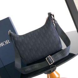 Borsa hobo morbida Dior Rider piccola da uomo replica Dior Dior Oblique Jacquard nera Imitazione Outlet