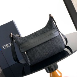 Borsa hobo morbida Dior Rider piccola da uomo replica Dior Dior Oblique Jacquard nera Imitazione Outlet