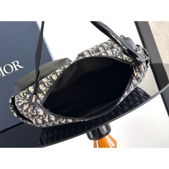 Replica Borsa hobo morbida Dior Rider media Dior Oblique Jacquard nera/beige Imitazioni Falso