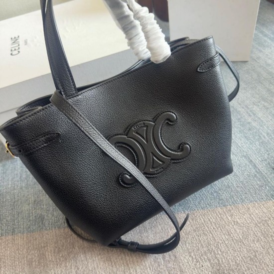 Borsa Celine Mini Cabas Anais Triomphe Replica Nera in Vitello Granato Imitazione Outlet
