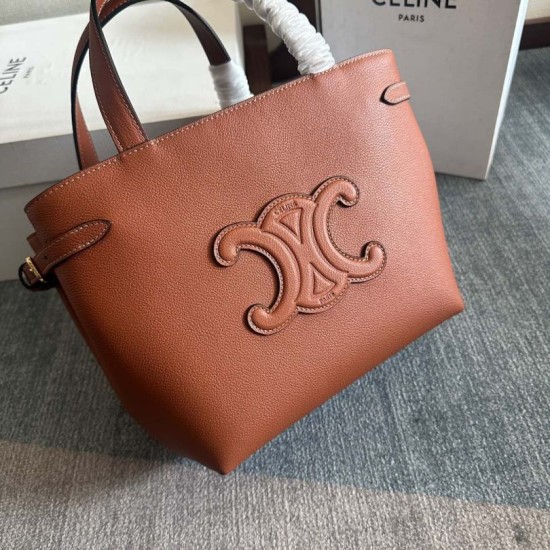 Replica Borsa Celine Mini Cabas Anais Triomphe Marrone in Vitello Granato Imitazioni Falso