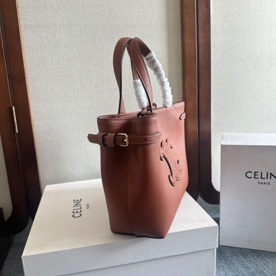 Replica Borsa Celine Mini Cabas Anais Triomphe Marrone in Vitello Granato Imitazioni Falso