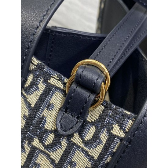 Borsa a secchiello Dior Signature piccola/media replica Dior Oblique Jacquard blu Imitazione