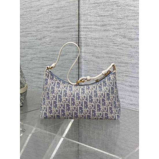 Replica Mini borsa Dior Miss Caro Cigale Oblique Chambray con effetto rafia Blu Imitazioni Falso