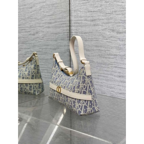 Replica Mini borsa Dior Miss Caro Cigale Oblique Chambray con effetto rafia Blu Imitazioni Falso