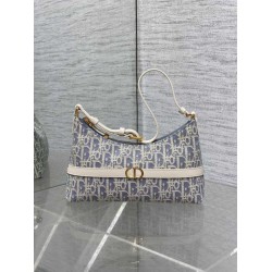 Replica Mini borsa Dior Miss Caro Cigale Oblique Chambray con effetto rafia Blu Imitazioni Falso