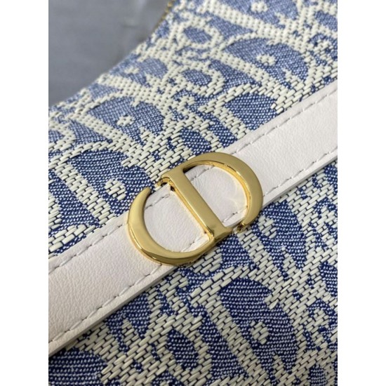 Replica Mini borsa Dior Miss Caro Cigale Oblique Chambray con effetto rafia Blu Imitazioni Falso