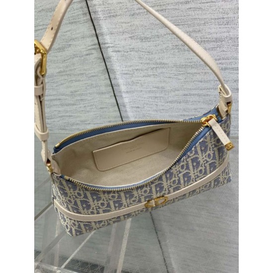 Replica Mini borsa Dior Miss Caro Cigale Oblique Chambray con effetto rafia Blu Imitazioni Falso