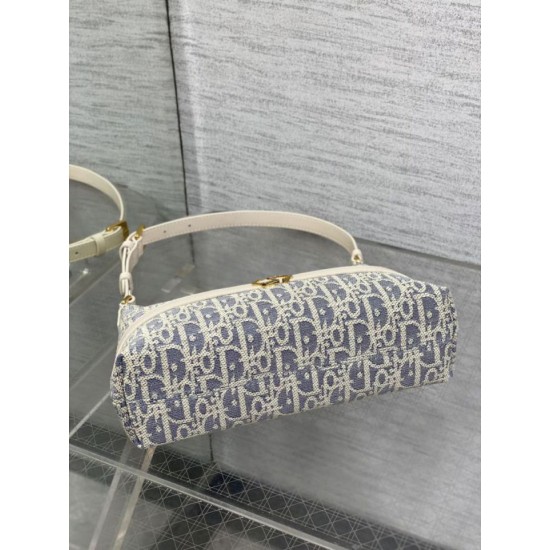 Replica Mini borsa Dior Miss Caro Cigale Oblique Chambray con effetto rafia Blu Imitazioni Falso