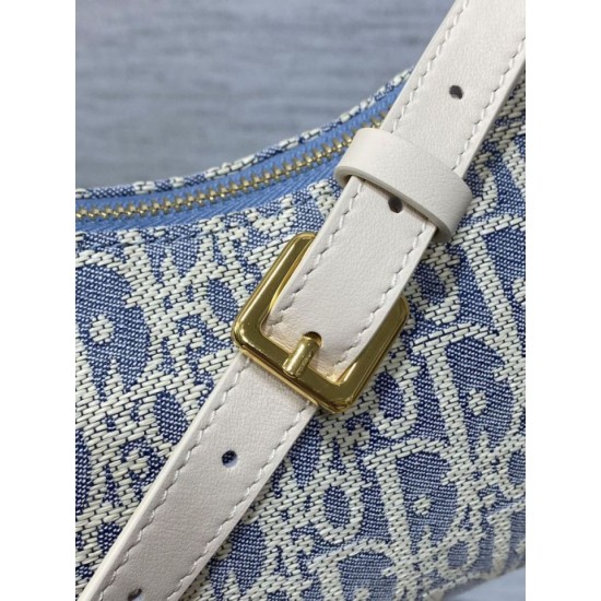 Replica Mini borsa Dior Miss Caro Cigale Oblique Chambray con effetto rafia Blu Imitazioni Falso