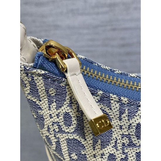 Replica Mini borsa Dior Miss Caro Cigale Oblique Chambray con effetto rafia Blu Imitazioni Falso