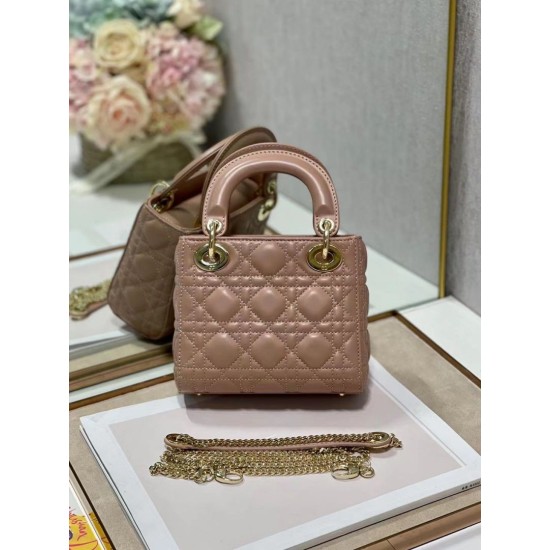 Replica Borsa Dior Mini Lady Dior con Catena Rosa Cannage Imitazioni Falso