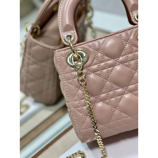 Replica Borsa Dior Mini Lady Dior con Catena Rosa Cannage Imitazioni Falso